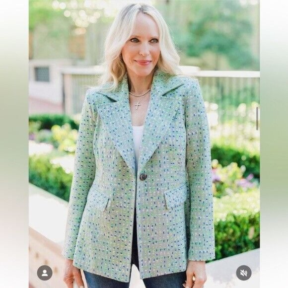 CAbi Presentation Blazer Tweed Jacquard #6251 Career Single Button Women's XL - Picture 2 of 7